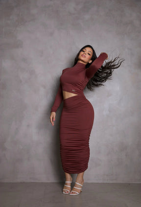 Vestido Drapeado Manga Longa LR